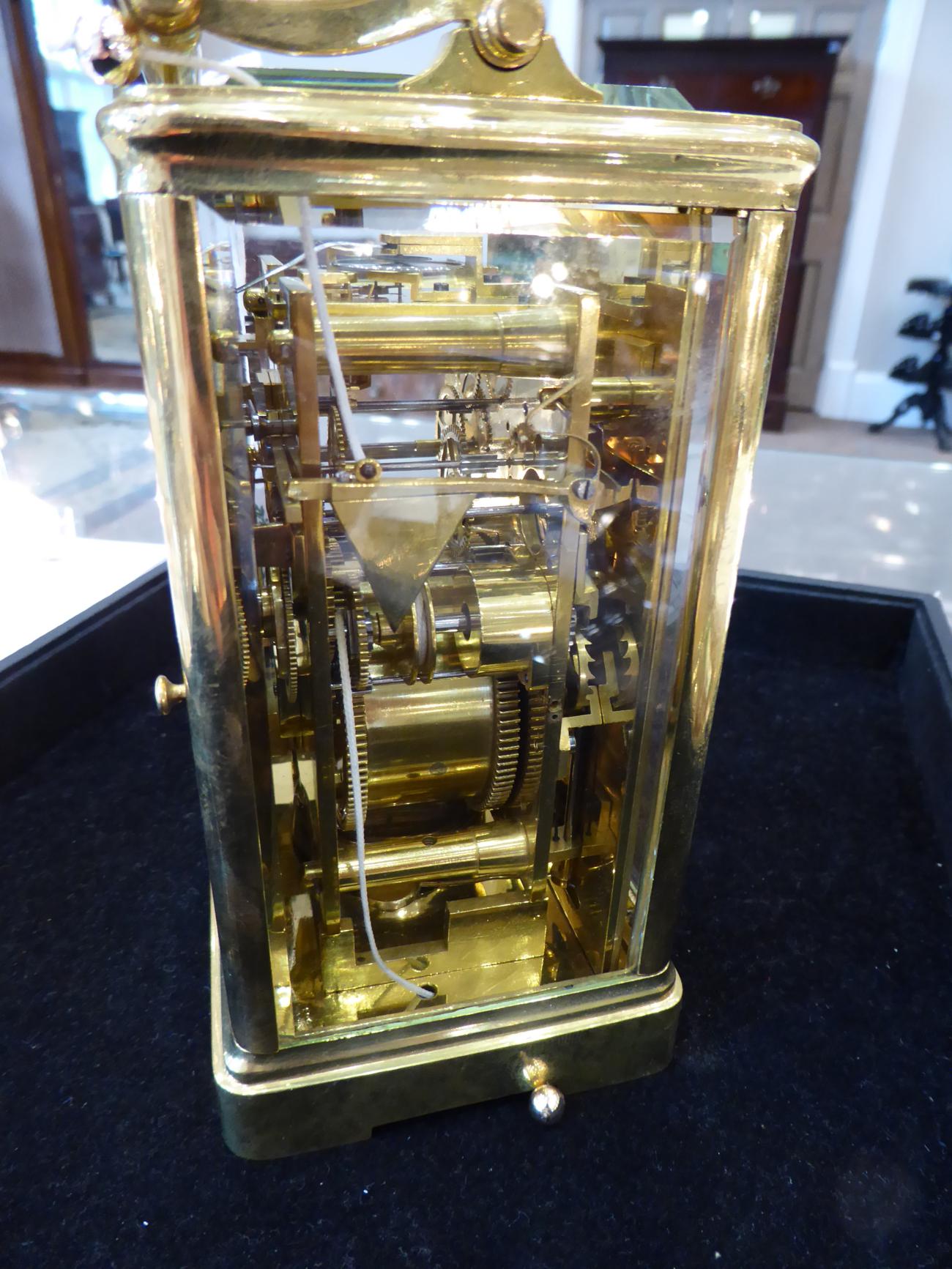An Early Unusual Brass Striking Alarm Carriage clock with a Pull Cord Repeat, circa 1840, carrying - Image 6 of 7