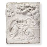 A Relief Carved White Marble Panel, possibly Italian, 17th century, depicting a kneeling bearded