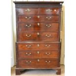 A George III Mahogany Chest on Chest, circa 1790, the dentil cornice above a blind fret carved