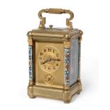 A Small Brass and Champleve Enamel Petite Sonnerie Repeating Alarm Carriage Clock, circa 1890,