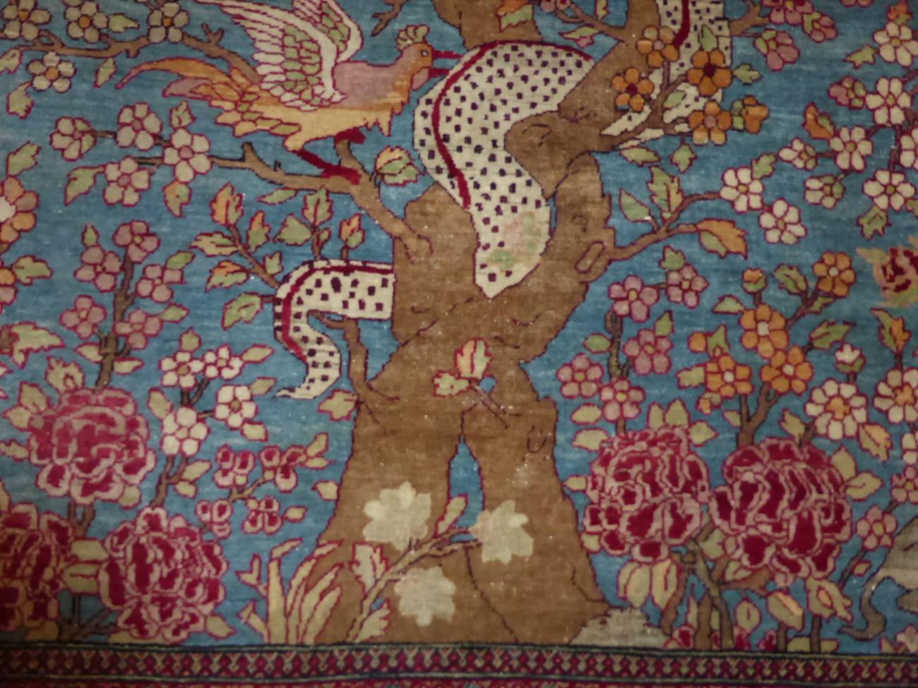 Fine Isfahan Rug Central Persia The pale indigo field centred by a Tree of Life and exotic birds - Image 2 of 5