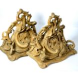 A Pair of Carved Wood Wall Brackets, 19th century, in Rococo style, carved with scrolls and foliage,