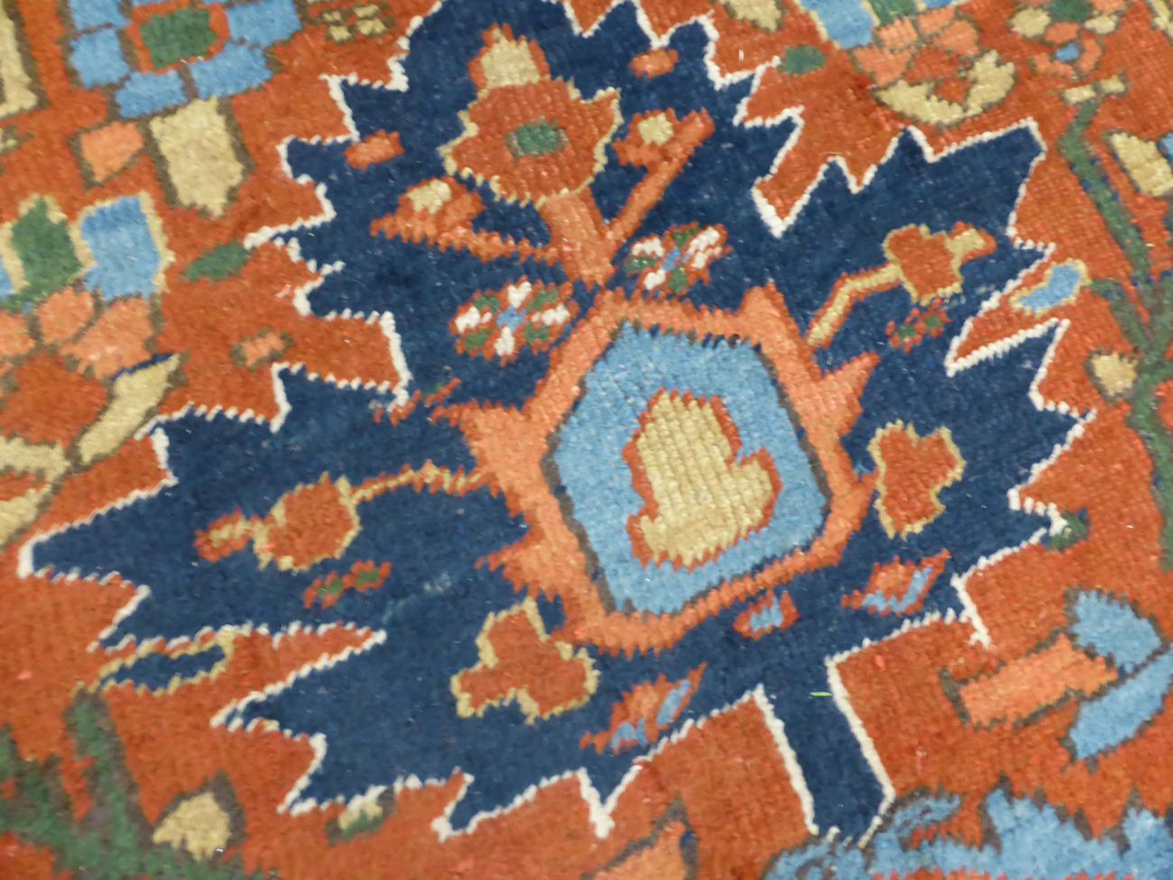 Heriz Carpet Persian Azerbaijan, circa 1910 The terracotta field of angular vines around an indigo - Image 4 of 6