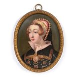 William Bone (active 1815-1843): Miniature Bust Portrait of a Renaissance Lady, wearing a jewelled