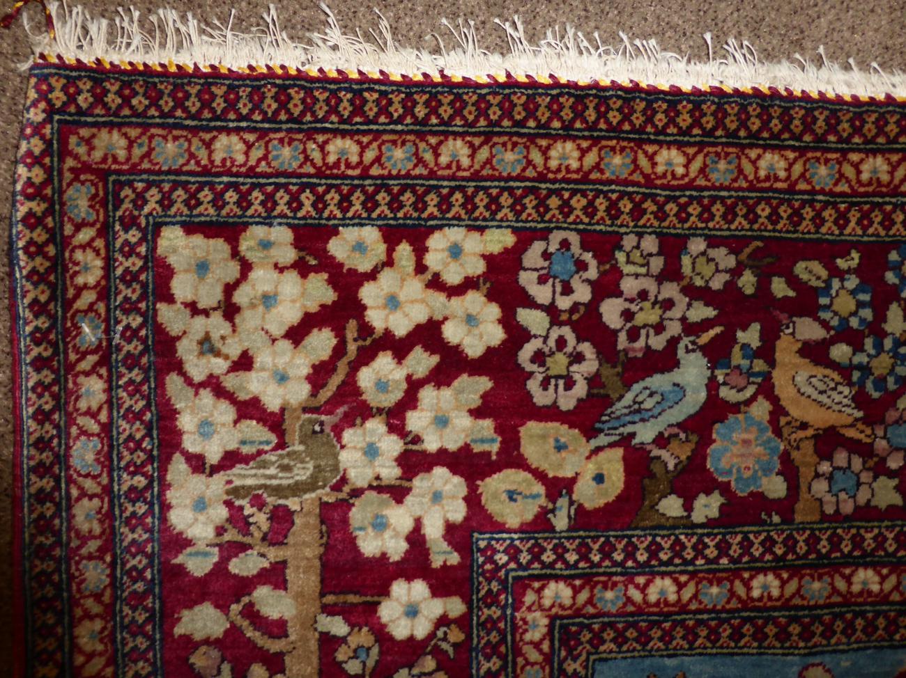 Fine Isfahan Rug Central Persia The pale indigo field centred by a Tree of Life and exotic birds - Image 3 of 5