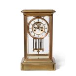 A Large Brass Four Glass Striking Mantel Clock, circa 1890, four bevelled glass panels, 4-3/4-inch