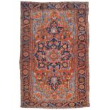 Heriz Carpet Persian Azerbaijan, circa 1910 The terracotta field of angular vines around an indigo