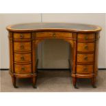 A Victorian Satinwood and Marquetry Kidney-Shaped Desk, crossbanded all over with zebrawood, the top