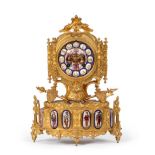 A Gilt Metal and Porcelain Mounted Striking Mantel Clock, circa 1870, the Gothic style case