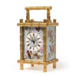 A Brass and Porcelain Mounted Striking and Repeating Carriage Clock, circa 1890, the case