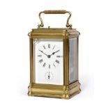 A Brass Striking Repeating Alarm Carriage Clock, signed Margaine, circa 1890, carrying handle and