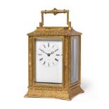 A Brass Engraved Striking Carriage Clock, signed Potonie, Paris, circa 1858, the elaborately