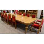 A Victorian Oak Extending Dining Table, late 19th century, of rectangular canted form, with