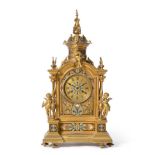 An Ormolu and Champleve Enamel Striking Mantel Clock, circa 1880, spiral finial and turned