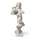 Italian School, circa 1900: A Carved White Marble Group as a Bacchante, dancing before a Satyr Herm,