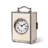 A Silver and Ivory Carriage Timepiece, 1925, carrying handle, plain ivory panels, London hallmark,