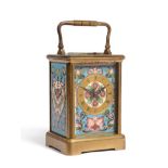 A Brass Champleve Enamel Petite Sonnerie Repeating Carriage Clock, retailed by Howell & James Ltd,