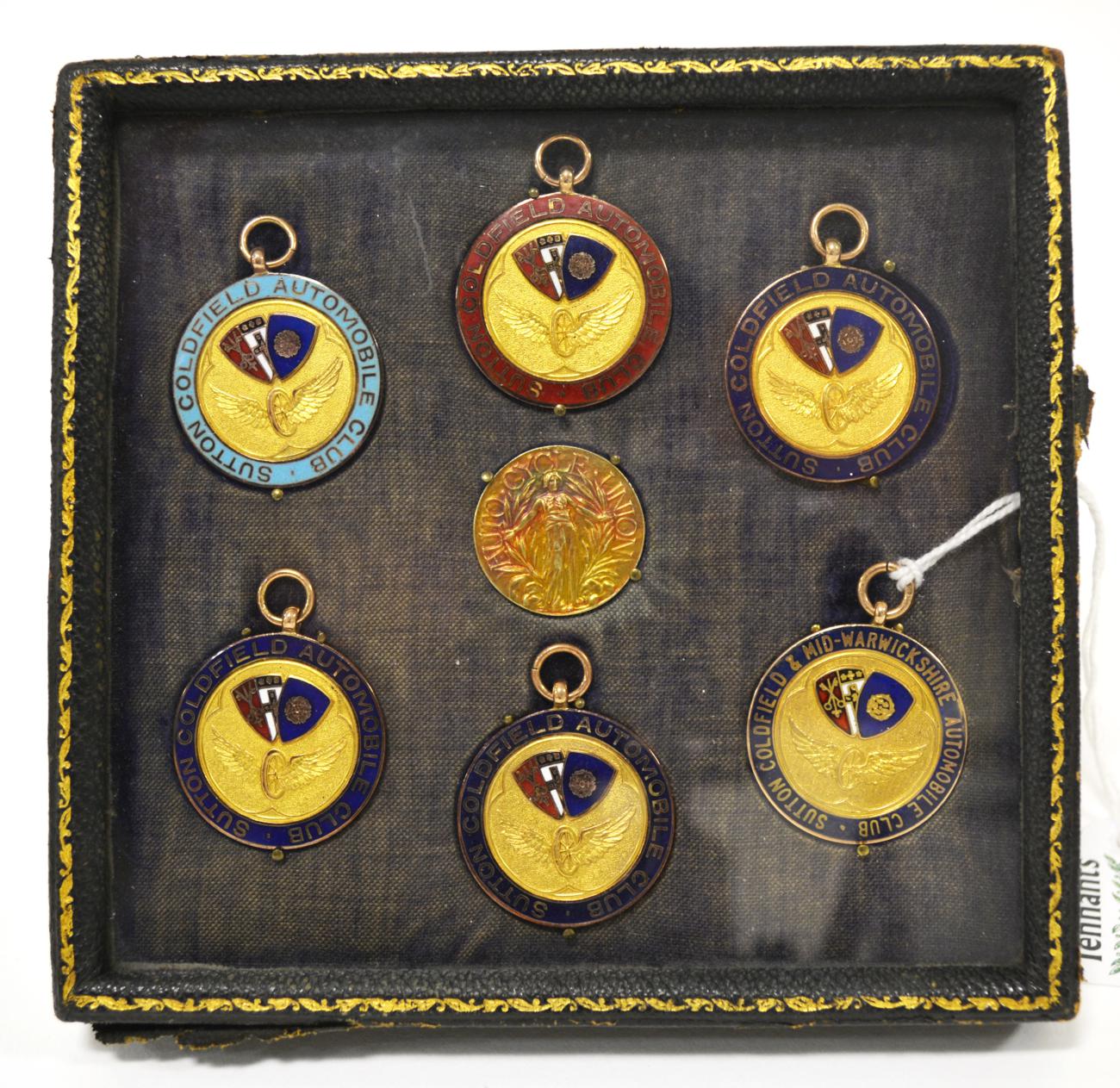 A Group of Six 9ct Gold and Enamel Motorcycle Medals, awarded to W D South, comprising: a Sutton