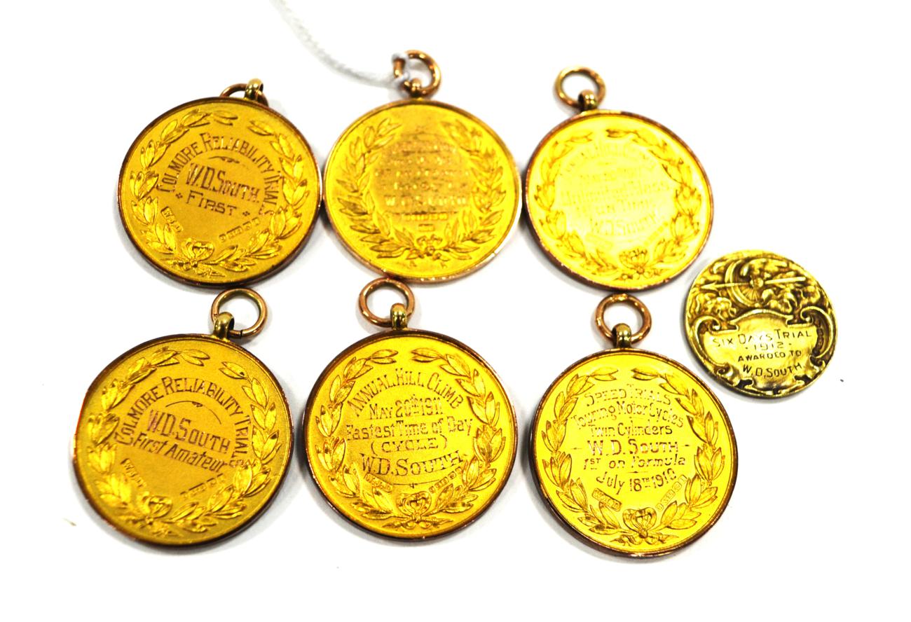 A Group of Six 9ct Gold and Enamel Motorcycle Medals, awarded to W D South, comprising: a Sutton - Image 3 of 3