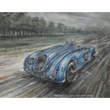 Phil May (20th century contemporary) ''Jean Pierre in His 3.3 Bugatti Wins French GP 1935''