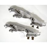 Two Jaguar Chrome Car Mascots, modelled as leaping jaguars, on rectangular bases, 20cm diameter (