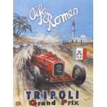 After Phil May (20th century contemporary) ''1934 Alfa Romeo Tripoli Grand Prix'' Poster, giclee