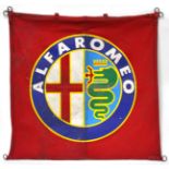 An Alfa Romeo Double-Sided Advertising Banner, of square form, the corners and top fitted with metal