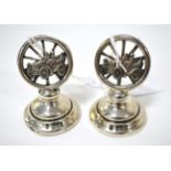 A Pair of Edwardian Silver Menu Holders, Birmingham 1907, each modelled as a 1903 Gladiator 10hp