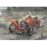 Phil May (20th century contemporary) ''Mille Miglia 2.3 litre Alfa Romeo GT 1933'' Watercolour on