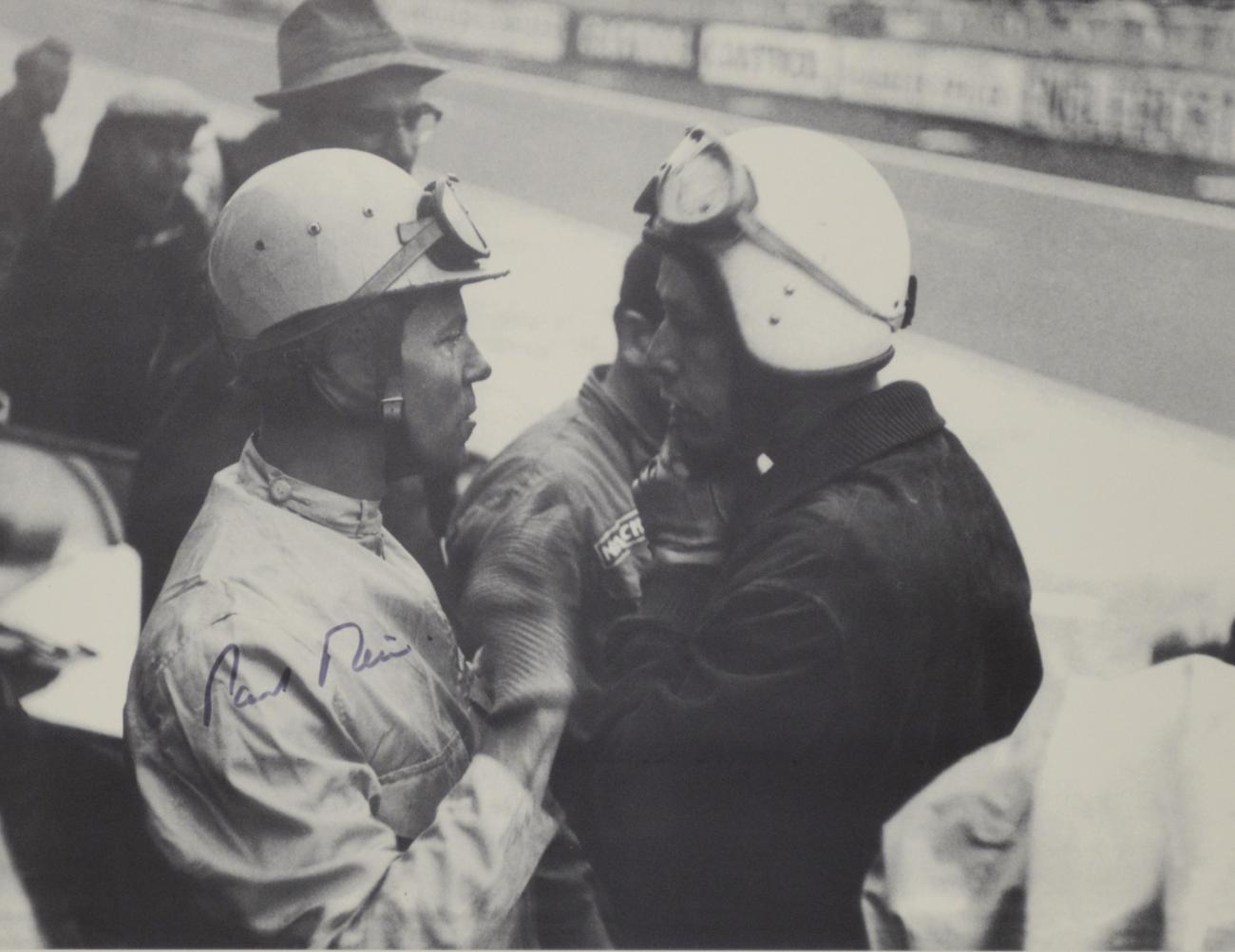 A Framed Black and White Print, showing Paul Frere (30.1.1917- 22.2.2008) racing driver and