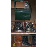 A Collection of Assorted Spares for Austin A30, glazed front windscreen, side glazed window and