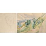 Edith Lawrence (1890-1973) ''Outside C's Cave'' Signed in pencil and inscribed, pencil and