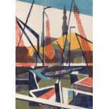 Edith Lawrence (1890-1973) Harbour Scene Signed in pencil and numbered 7/50, linocut printed in