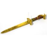 A late 19th century French gilt metal and hardstone paper knife with dragon pommel