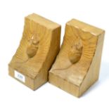 A pair of Robert ''Mouseman'' Thompson oak single mouse bookends, each with carved mouse