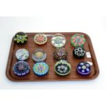 Twelve assorted Millefiori paperweights including Perthshire and Caithness