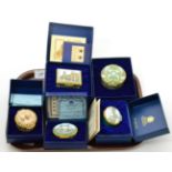 Five boxed Halcyon Days enamels, including The William Morris box