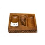 A Robert ''Mouseman'' Thompson oak double pin tray, with carved mouse signature, 12.5cm by 10cm Good