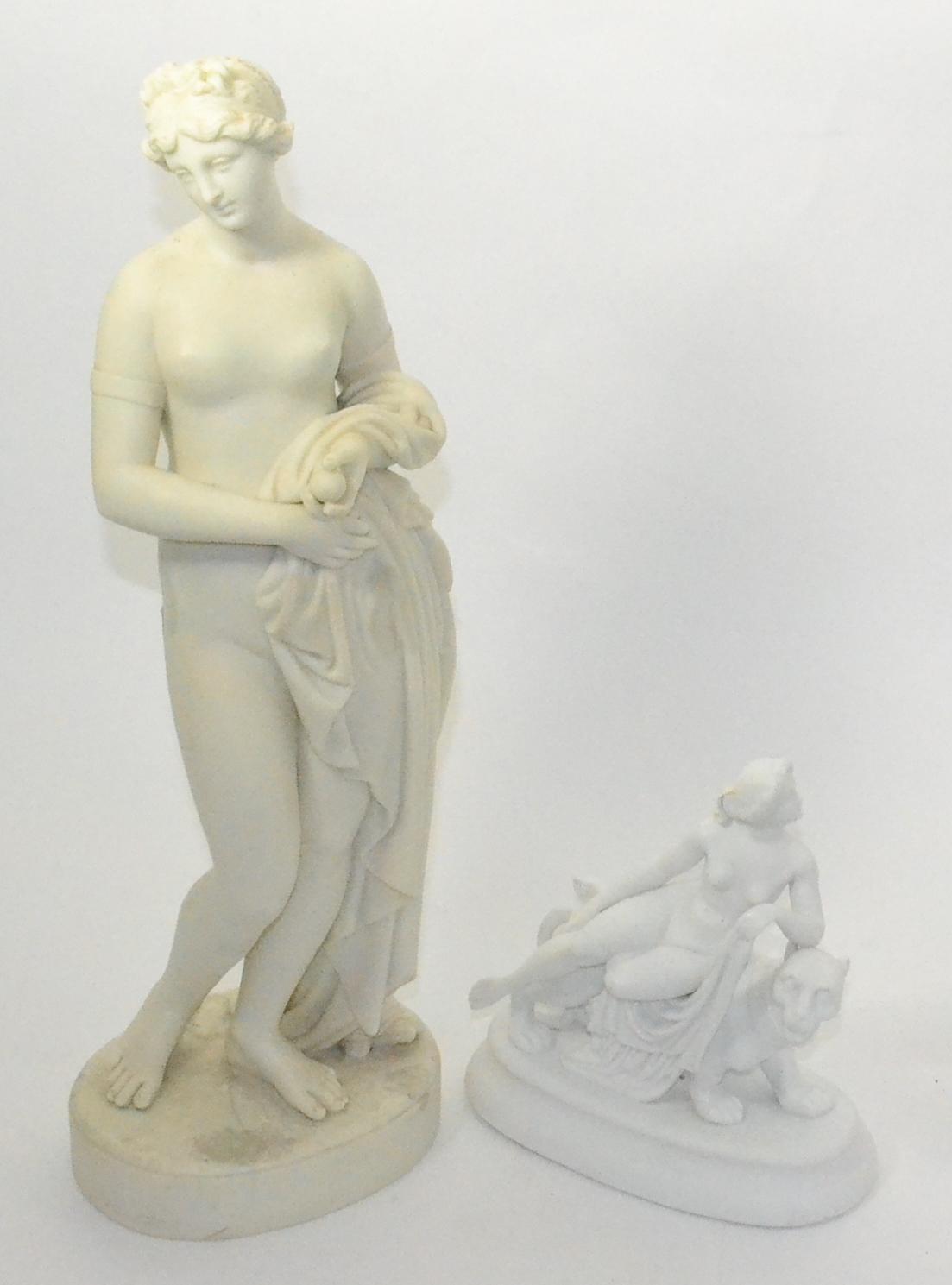 A 19th century Parian figure of a classical maiden and a smaller figure Ariadne and the Panther