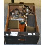 A box of miscellaneous silver and plate 1.8ozt silver