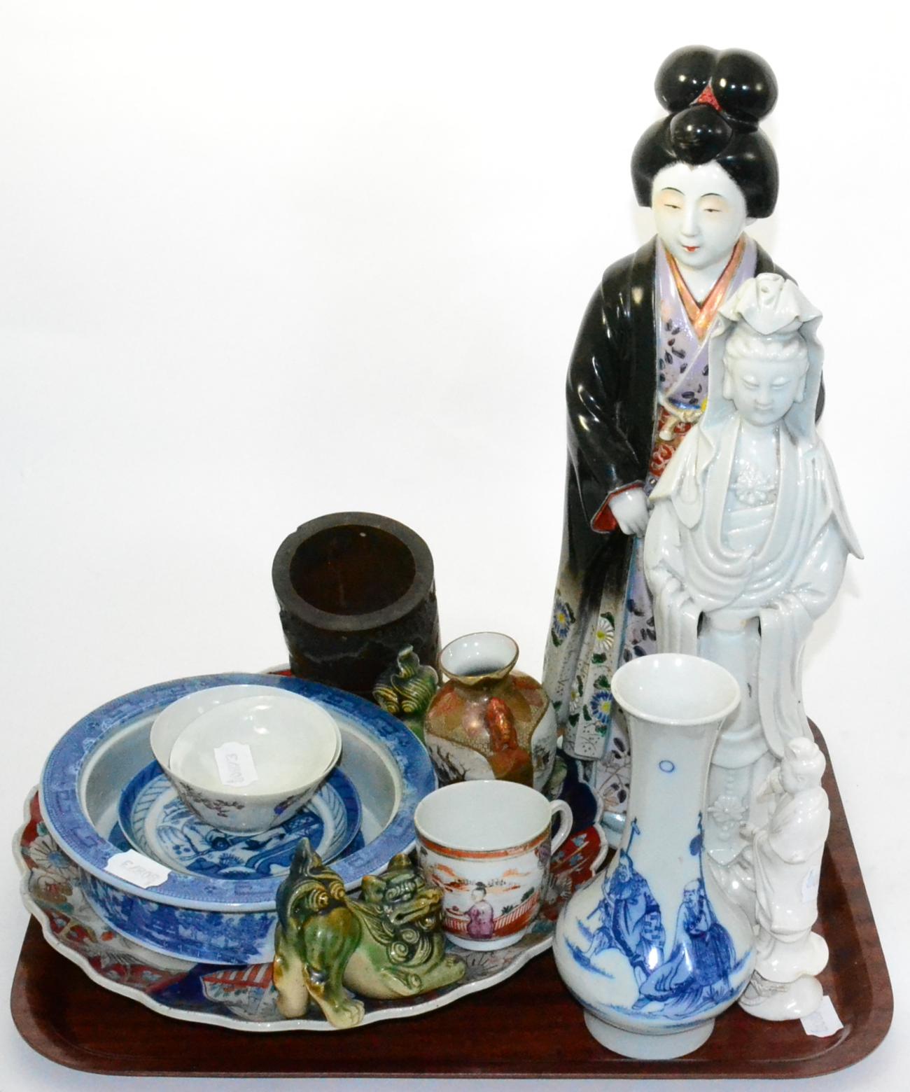 A large Japanese porcelain figure, two Guanyin figures and other oriental ceramics (14) Too many