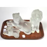 A group of Lalique models of lions including lion (a.f.), lioness and cubs (3) Lion - large loss