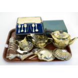 Two cased sets of silver teaspoons (one missing), a quantity of assorted silver teaspoons, silver