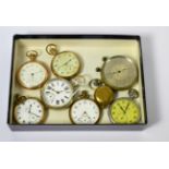 Four gold plated pocket watches, military pocket watch signed Jaeger le Coultre, plated pocket