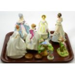 Three Royal Doulton porcelain ladies: Southern Belle, Pamela and Lisa together with two others and