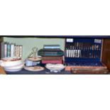 Viners canteen of stainless steel cutlery, James Herriot books, cased plated ware and ceramics