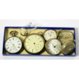 Two silver pocket watches, three fob watches stamped 0.935 and 0.800 and a silver verge pocket watch