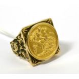 A George V sovereign, 1907 mounted in a 9ct gold ring