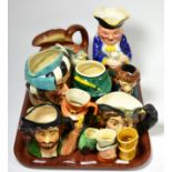 A group of Royal Doulton and other character jugs, etc