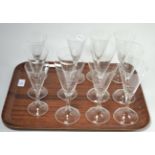 A part suite of Lalique drinking glasses in three sizes comprising five large, three medium and four